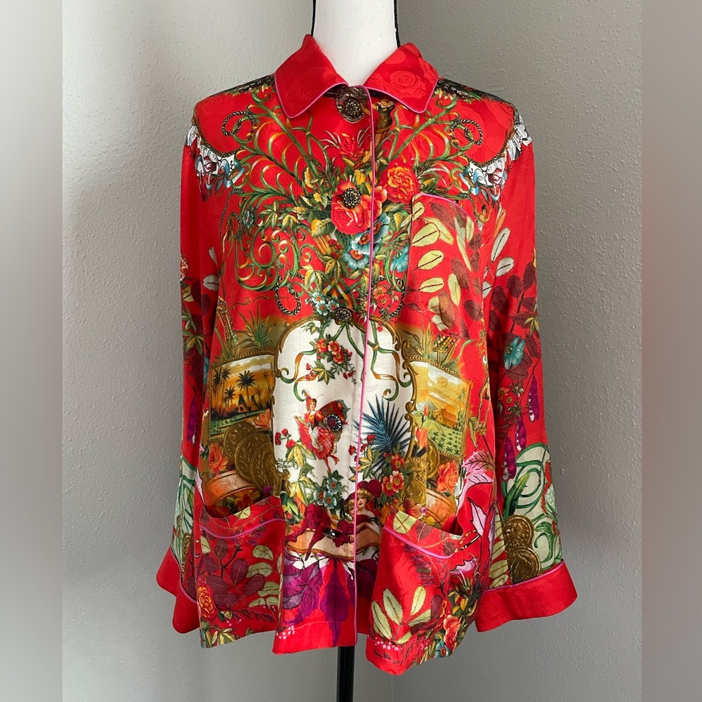 ETRO Circus Print Pyjama Shirt/Blouse  In Rosso/Red  Size 48
